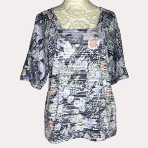 By Anthropologie Floral Dolman Sleeve Square Neck Knit Top Blouse XS